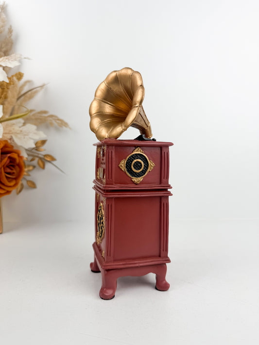 Boîte à musique gramophone décorative vintage rouge