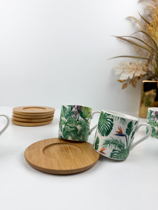 Ensemble de six tasses à Espresso avec sous-tasses aux motifs jungle
