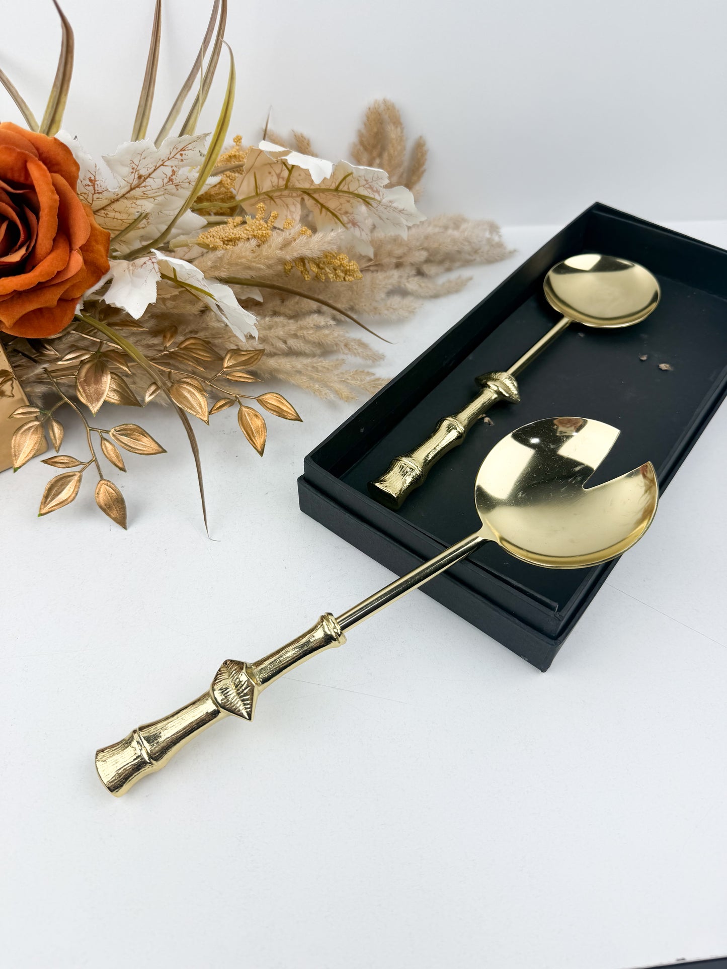 Ensemble de service à salade de deux pièces en acier inoxydable forgé en doré