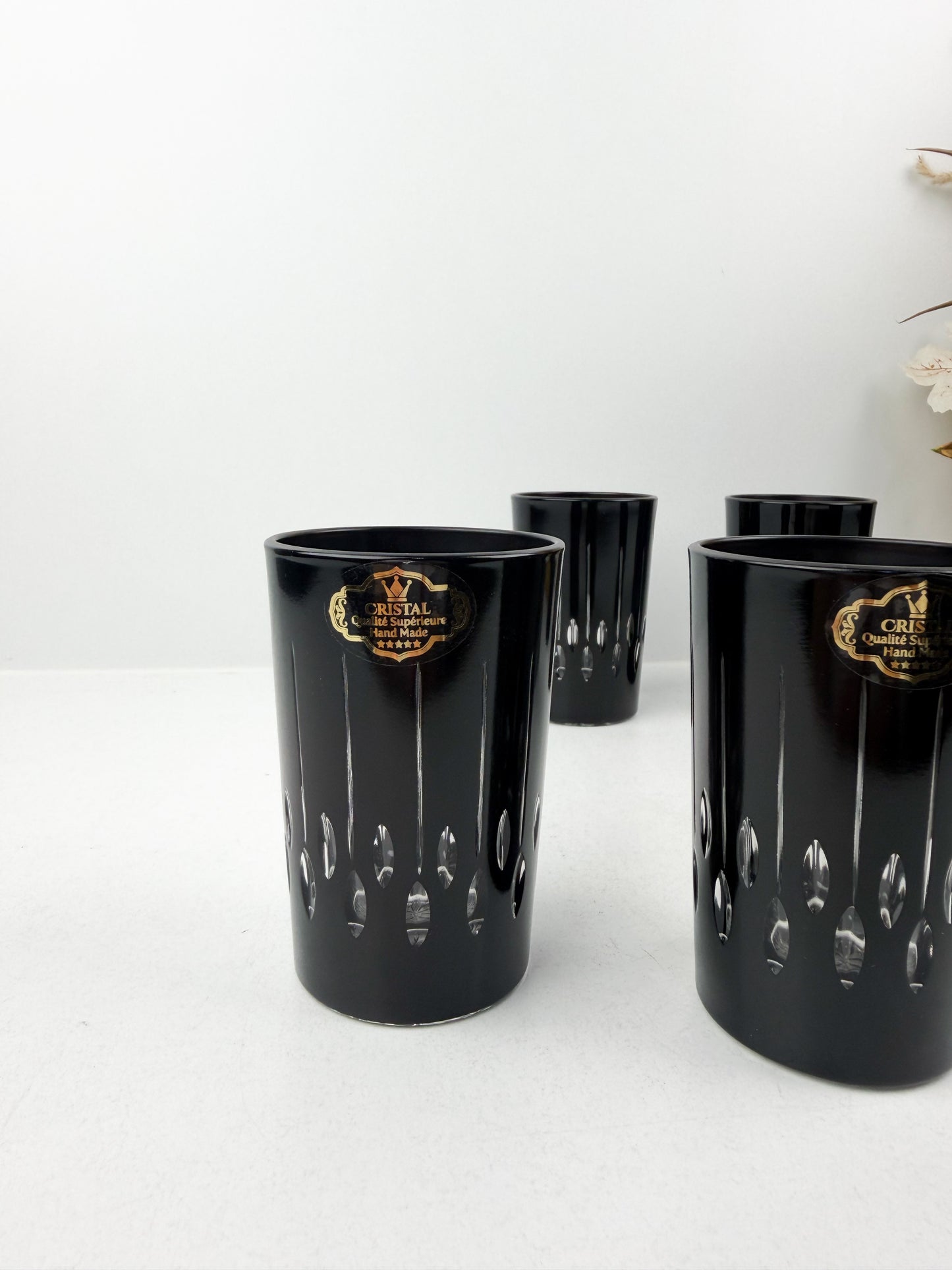 Ensemble de six tasses de thé noir prestige de luxe en cristal supérieur
