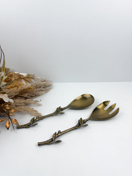 Ensemble de couverts à salade une cuillère et une fourchette bronze de haute qualité