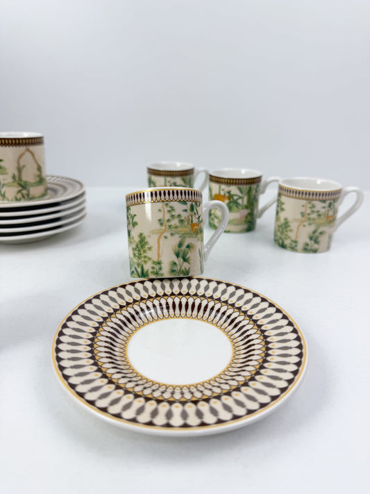 Ensemble de six tasses à espresso avec sous-tasses aux motifs jungle