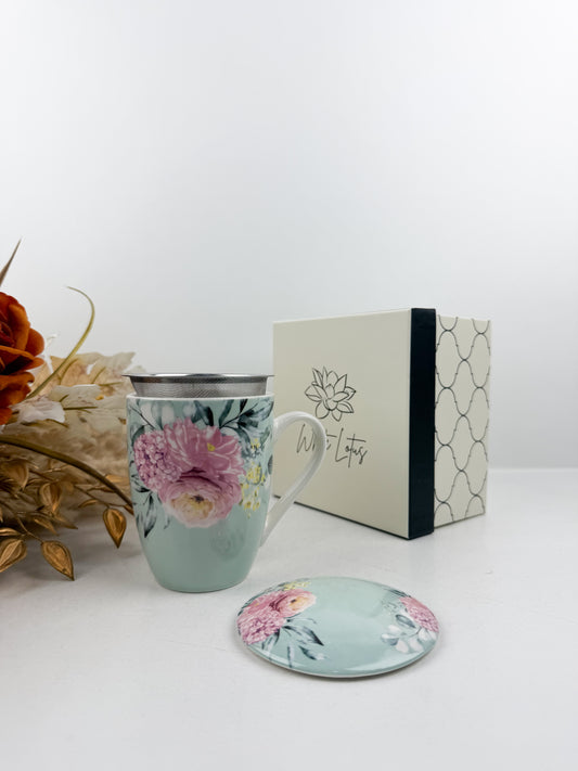 Mug café en céramique élégant orné d'un motif floral sophistiqué