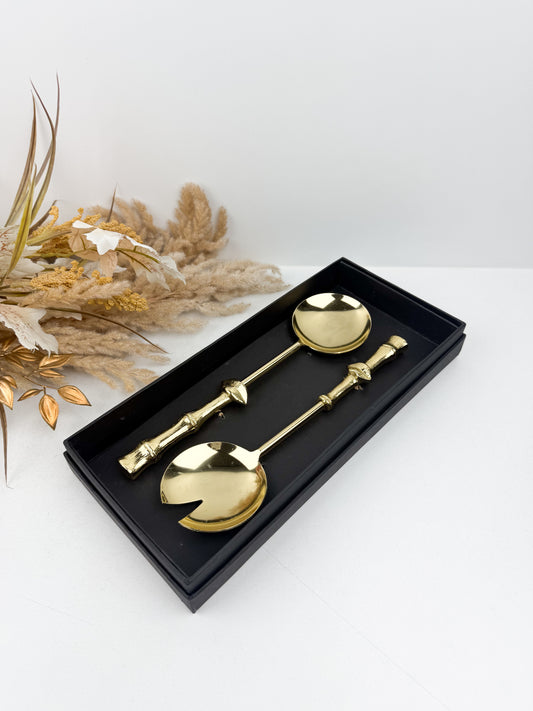 Ensemble de service à salade de deux pièces en acier inoxydable forgé en doré