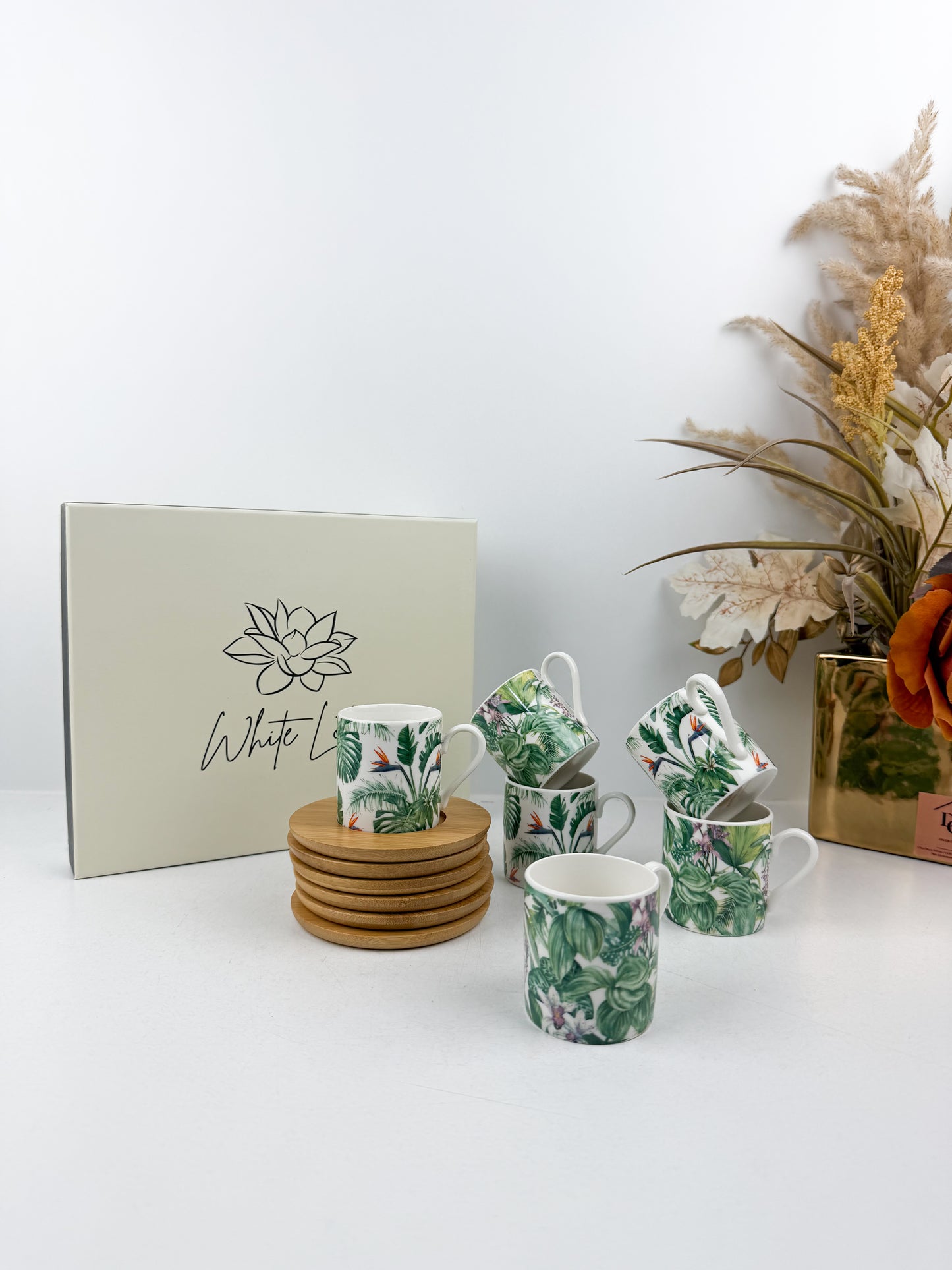 Ensemble de six tasses à Espresso avec sous-tasses aux motifs jungle