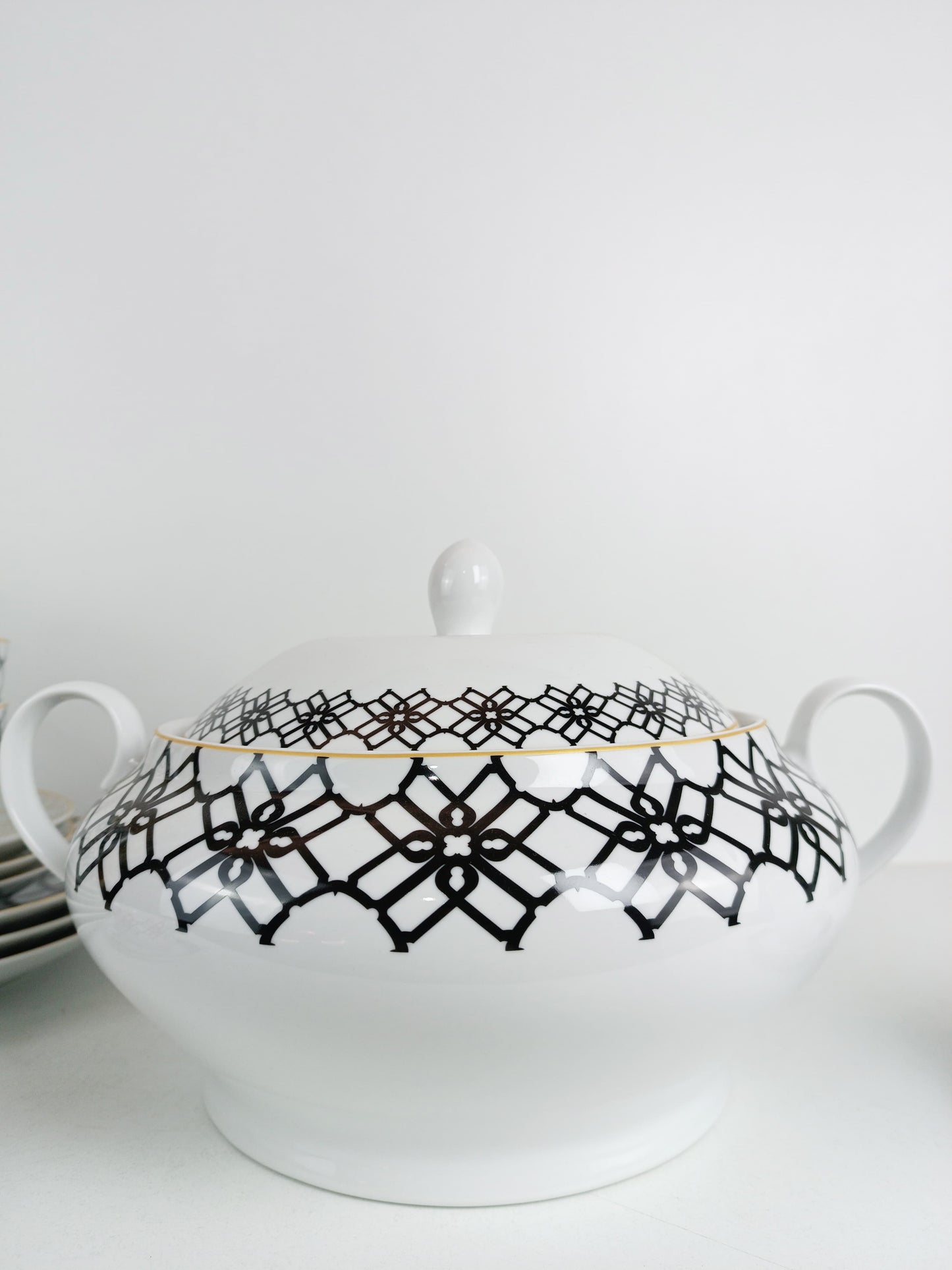 Service de Table Balcon d'Hermès avec un motif flamboyant en porcelaine de Luxe -38 Pièces