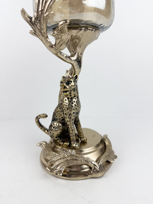 Bougeoir tigre doré en cuivre élégant