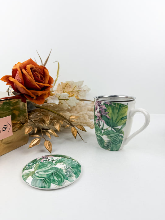 Mug café en céramique élégant orné d'un motif jungle sophistiqué