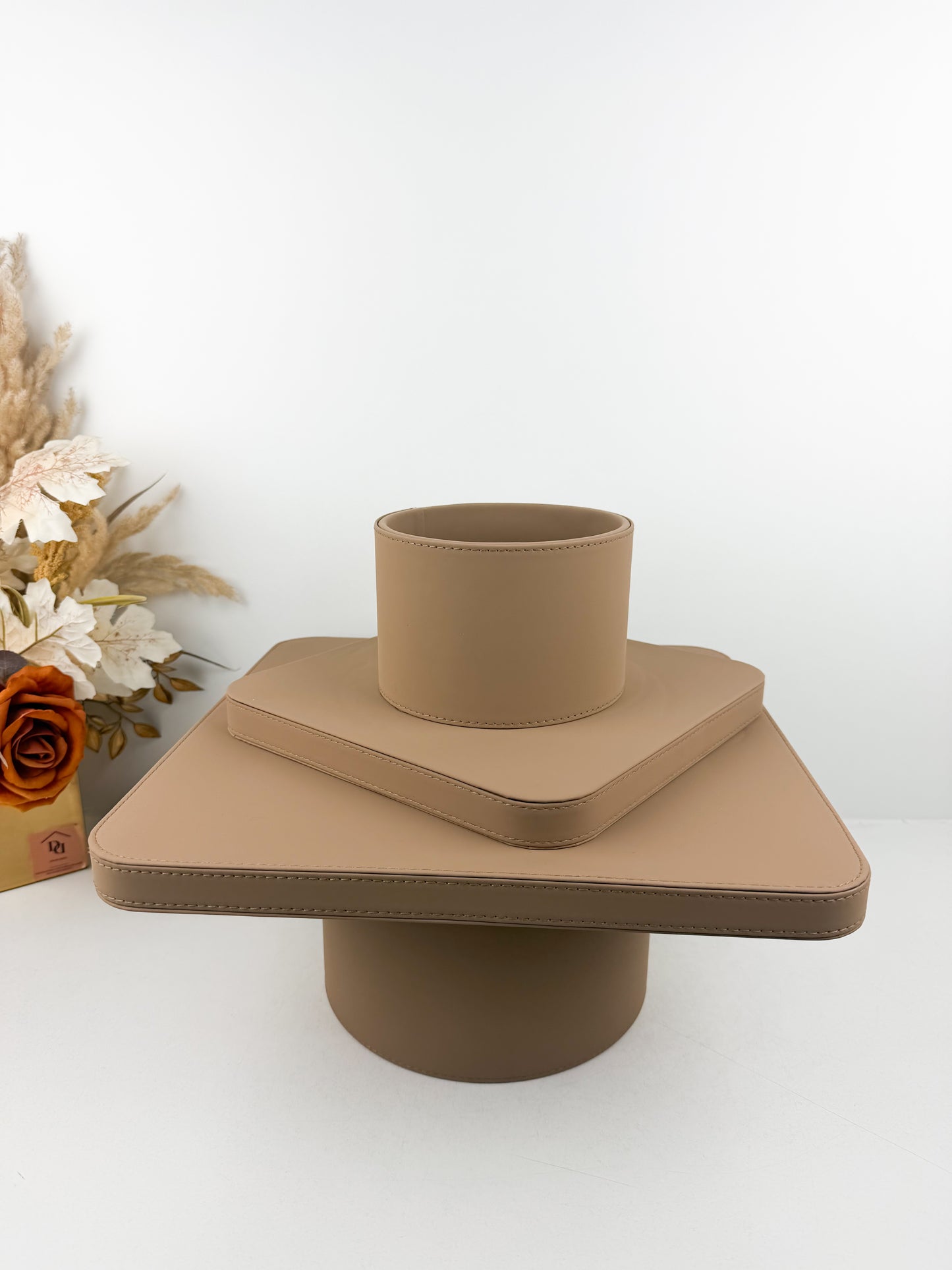 Supports de présentation décoratifs carré en cuir de haute qualité marron