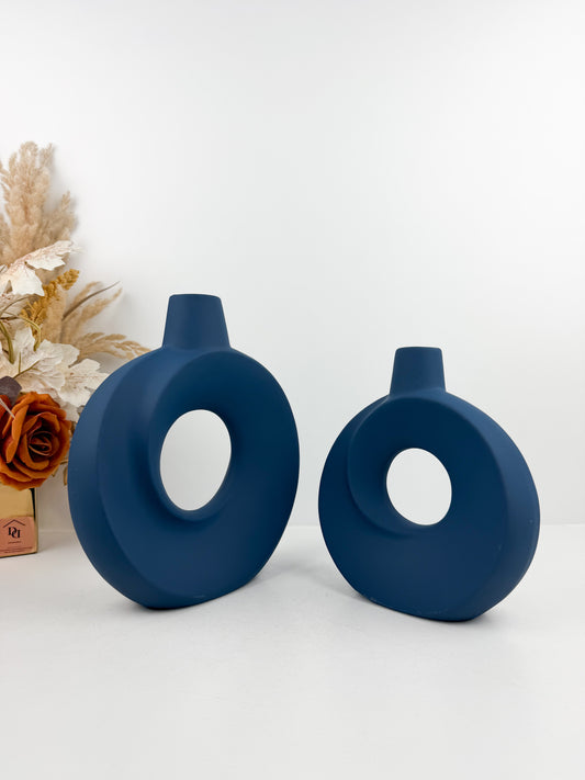 Duo vase bleu pétrole en céramique