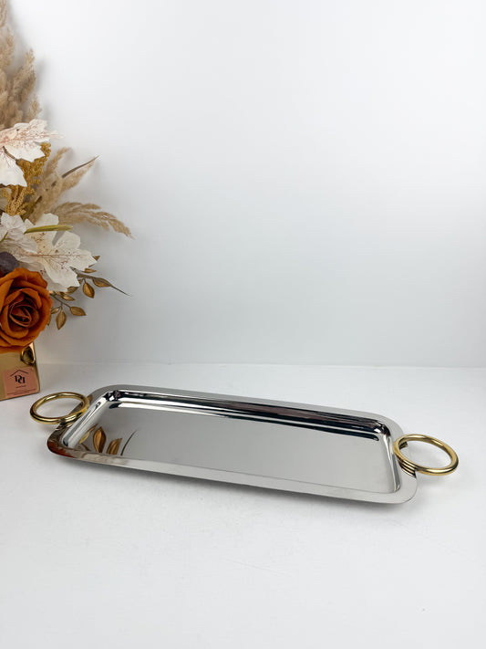 Plateau rectangulaire de prestige en métal finition brillante