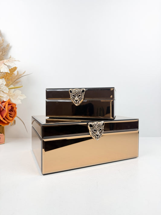 Duo de boîtes à bijoux rangement luxe bronze.