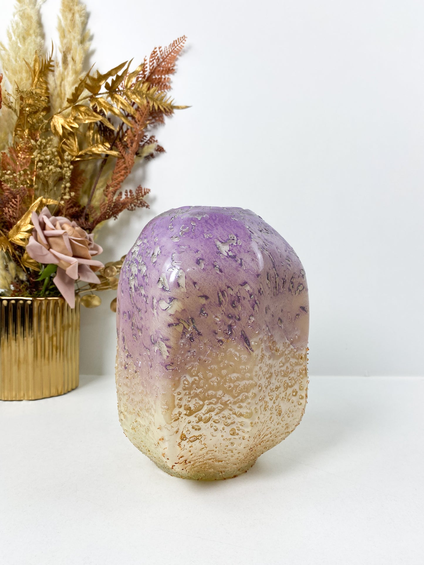 Vase décoration de luxe glaçure caramel violet