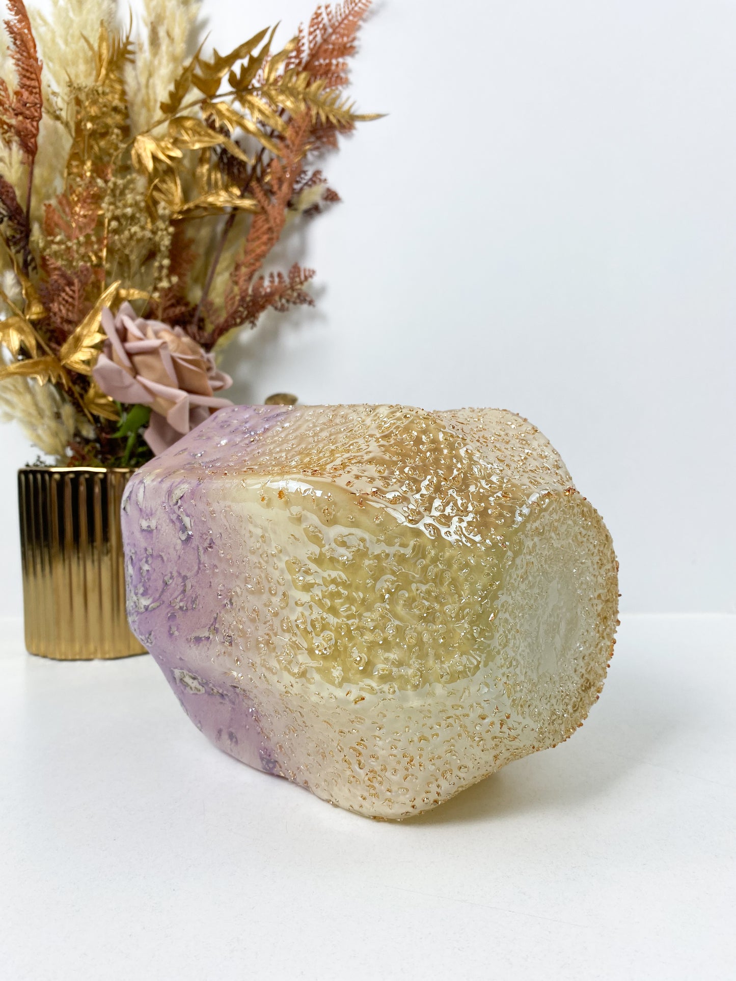 Vase décoration de luxe glaçure caramel violet