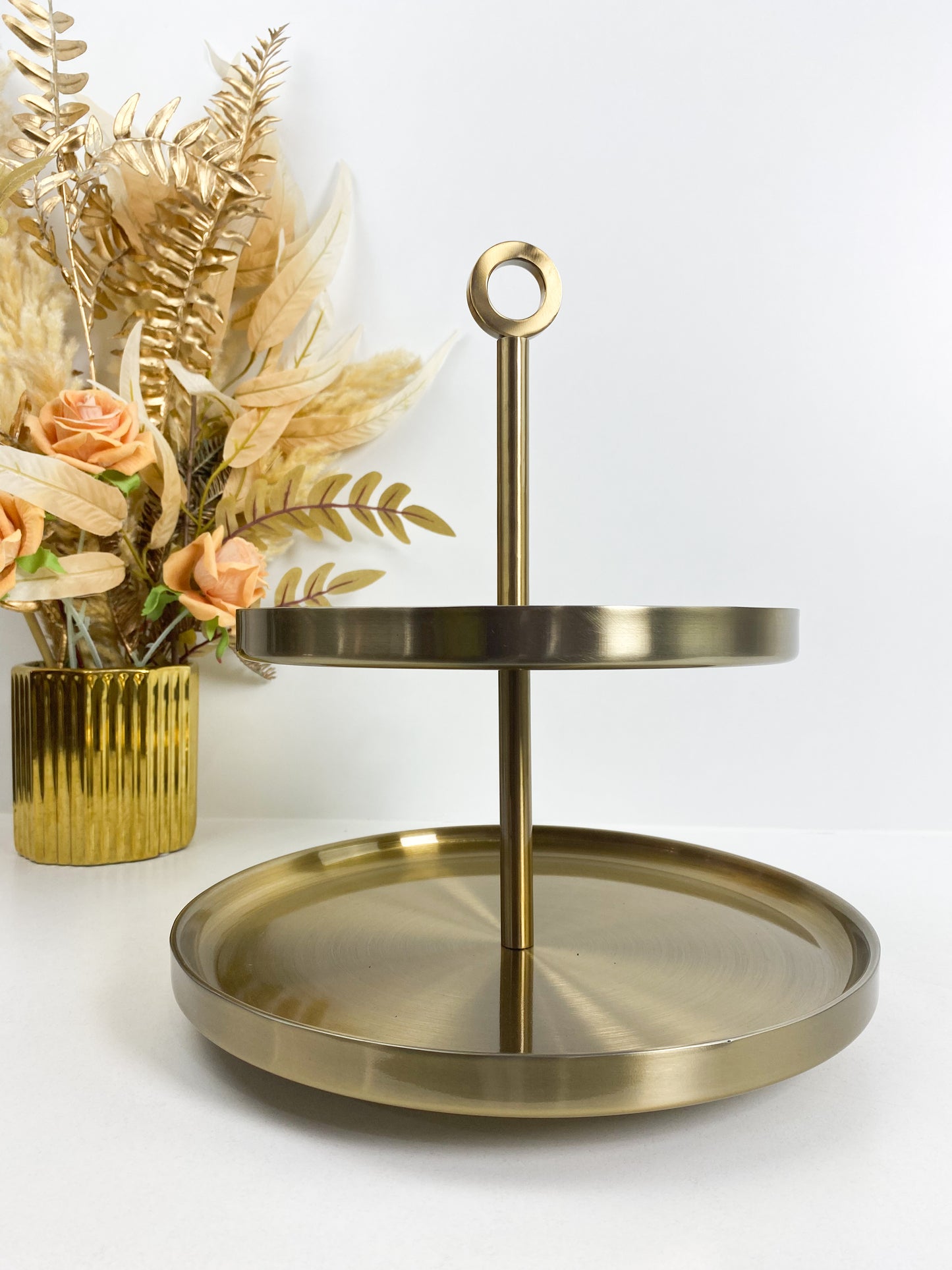 Présentoir à gâteaux en métal deux niveaux- or bronze