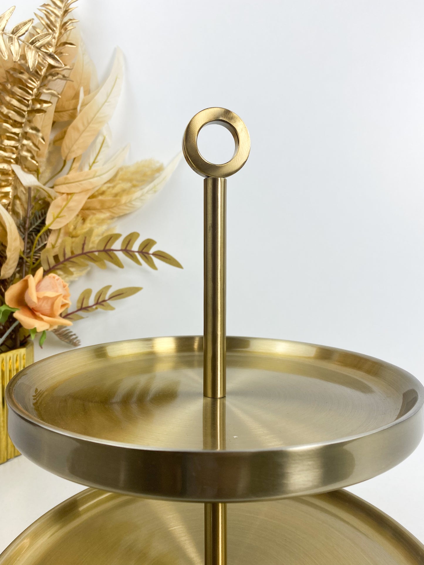 Présentoir à gâteaux en métal deux niveaux- or bronze