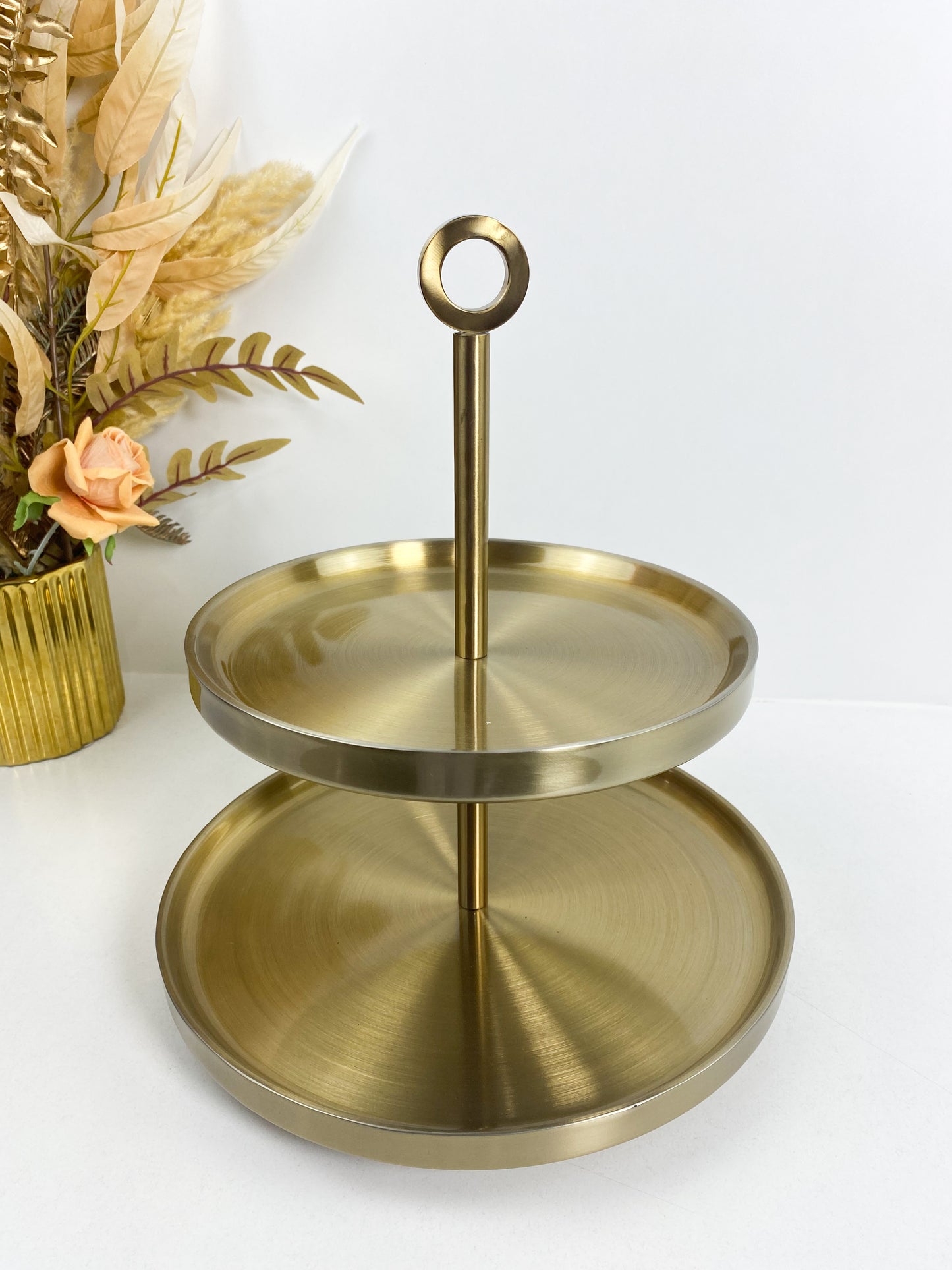 Présentoir à gâteaux en métal deux niveaux- or bronze