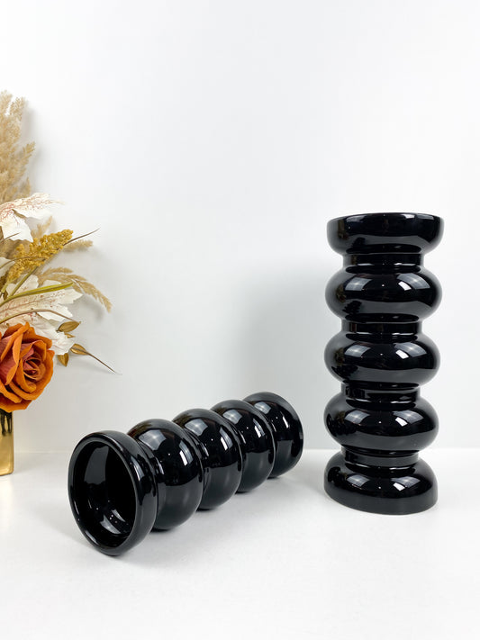 Duo vase émaillée noir