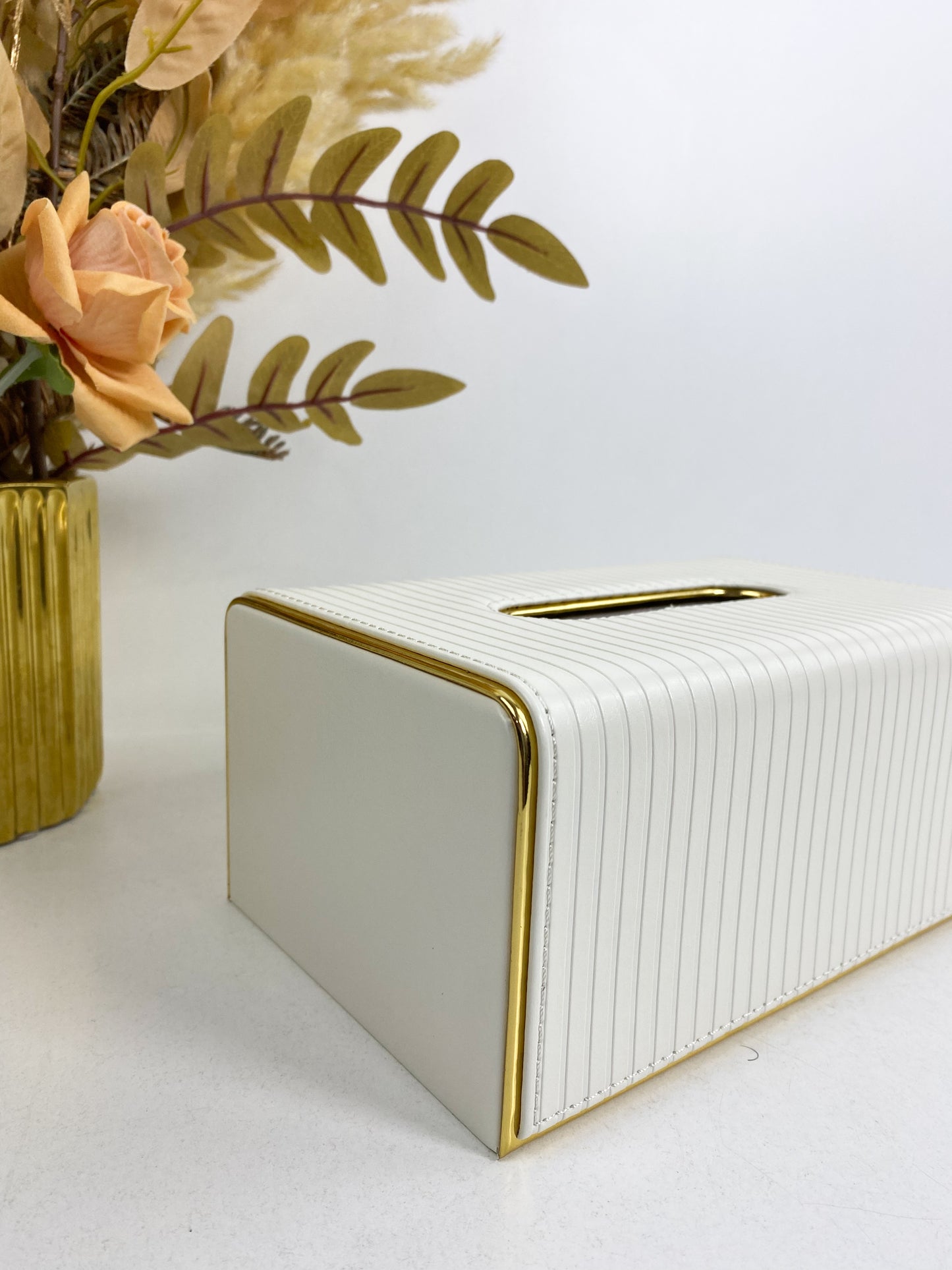 Porte-serviettes rectangulaire en éco-cuir -Blanc