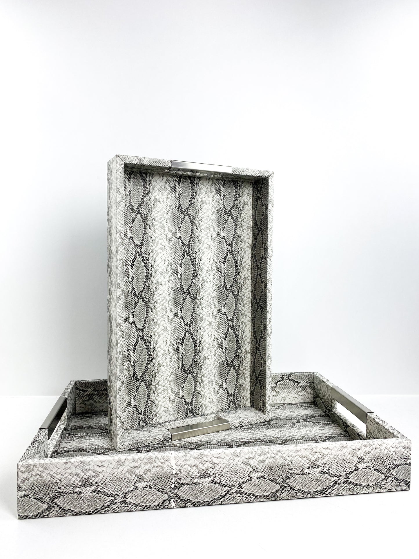 Duo Plateau en cuir grainé peau de serpent - Ensemble de deux pièces