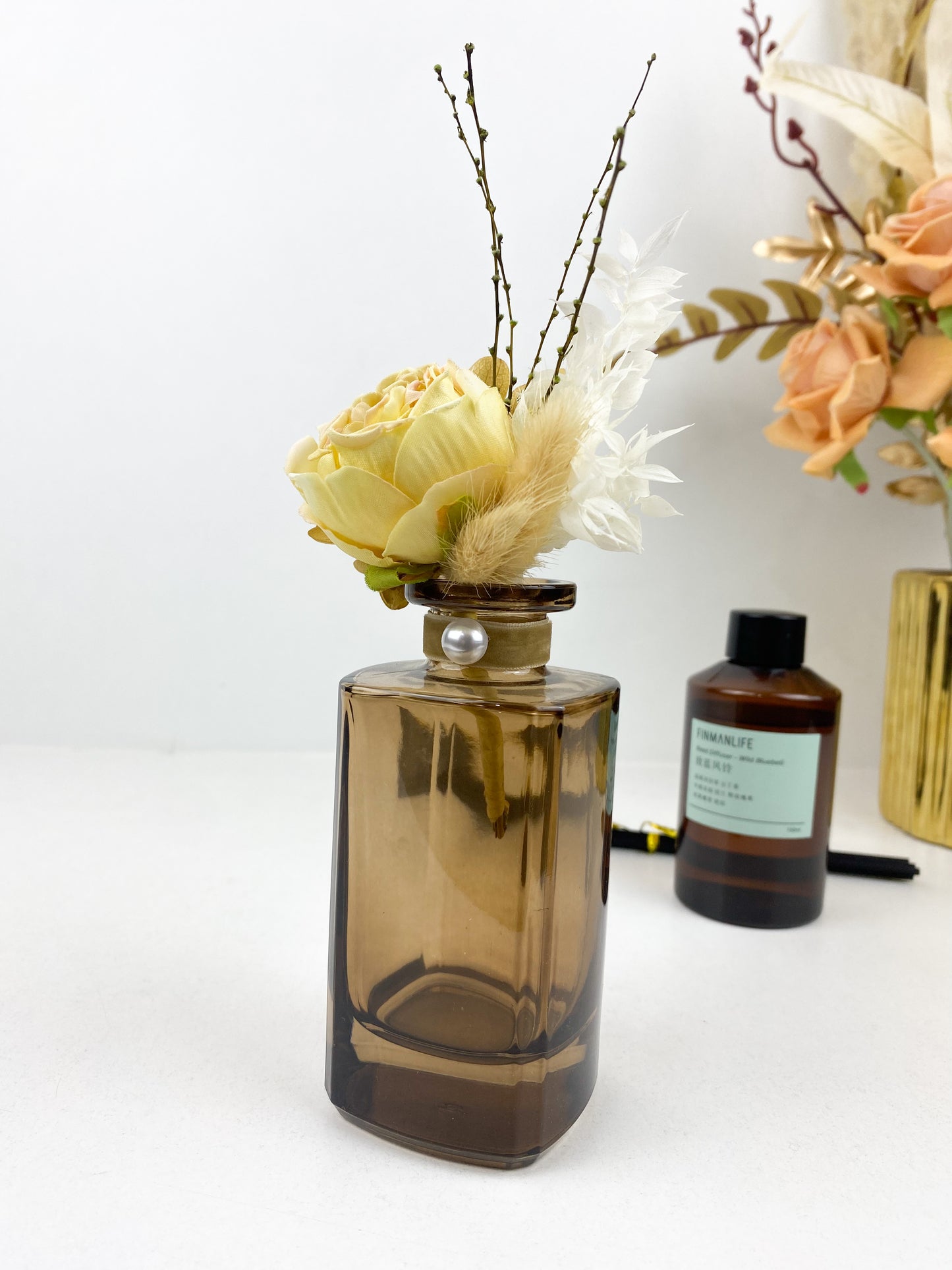 Diffuseur de parfum d'ambre africain et de roseaux d'aromathérapie, carreau en verre marron, décoration d'intérieur, 180ml