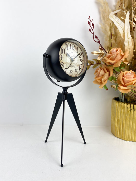 Horloge sur un support pivotant élégant noir en Métal
