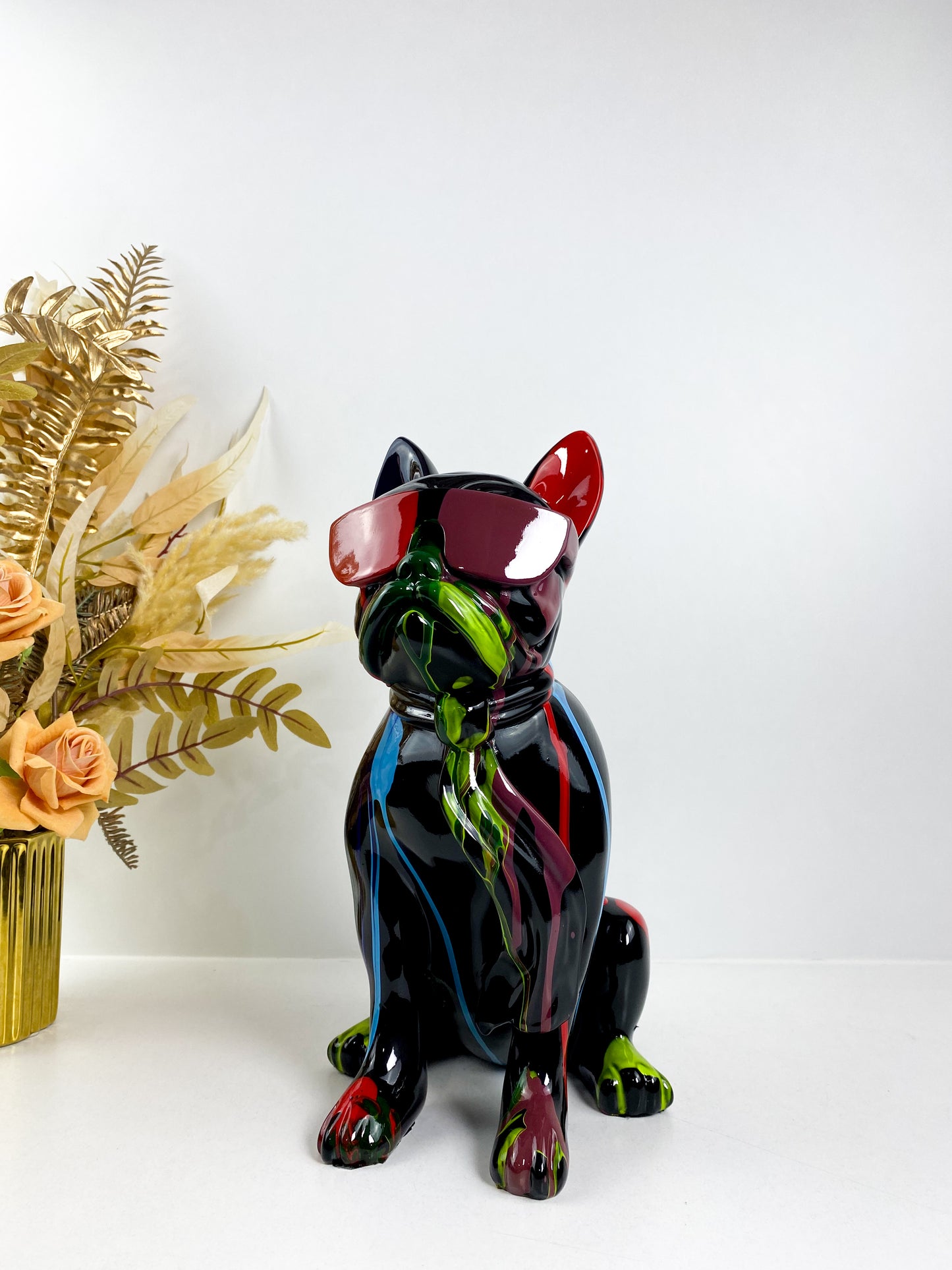 Grande Statue décorative en résine peinte à la main - Motif bouledogue