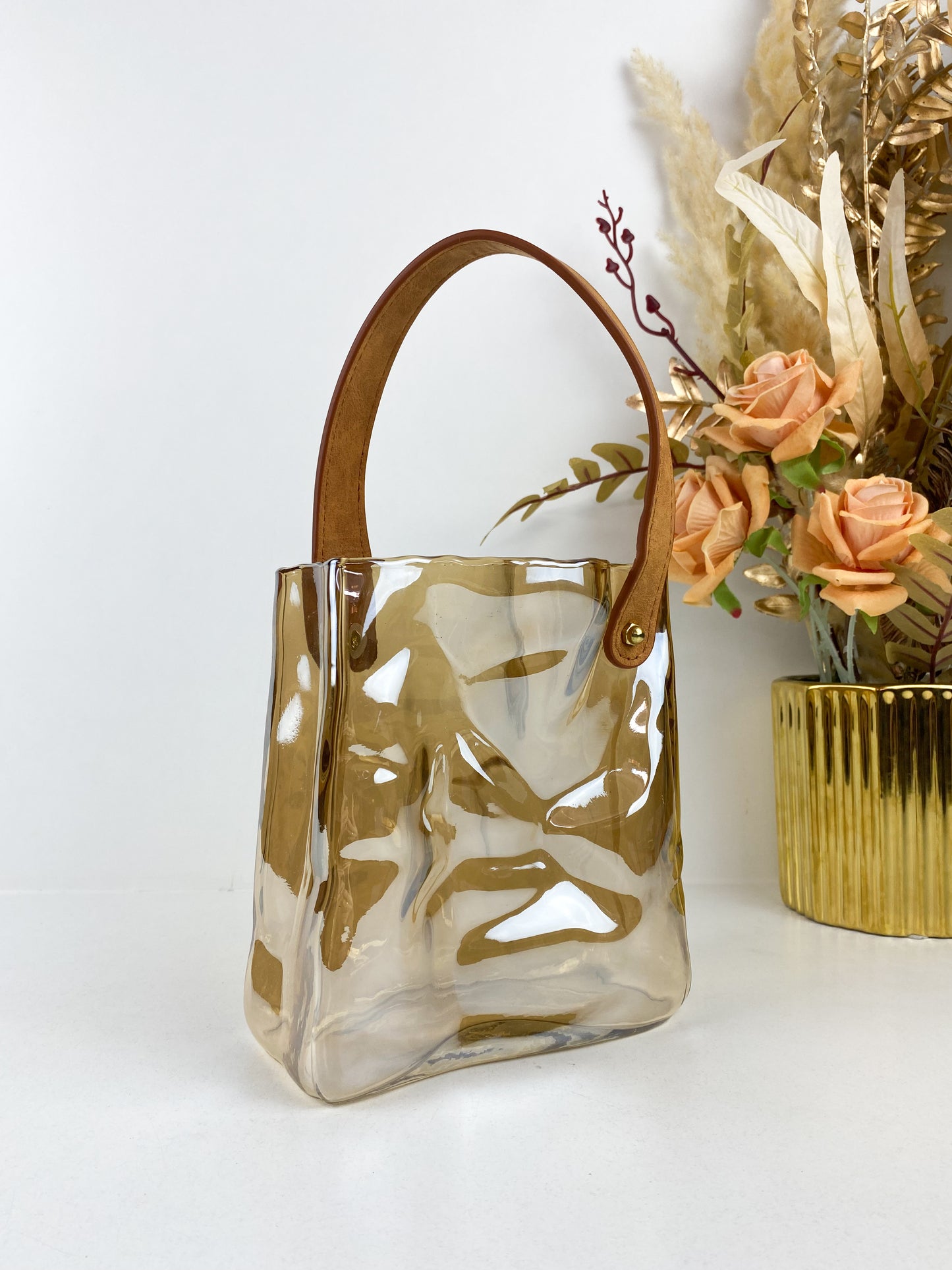 Vase créatif en forme de sac à main en cuir, terrarium transparent, pot de fleur hydroponique,