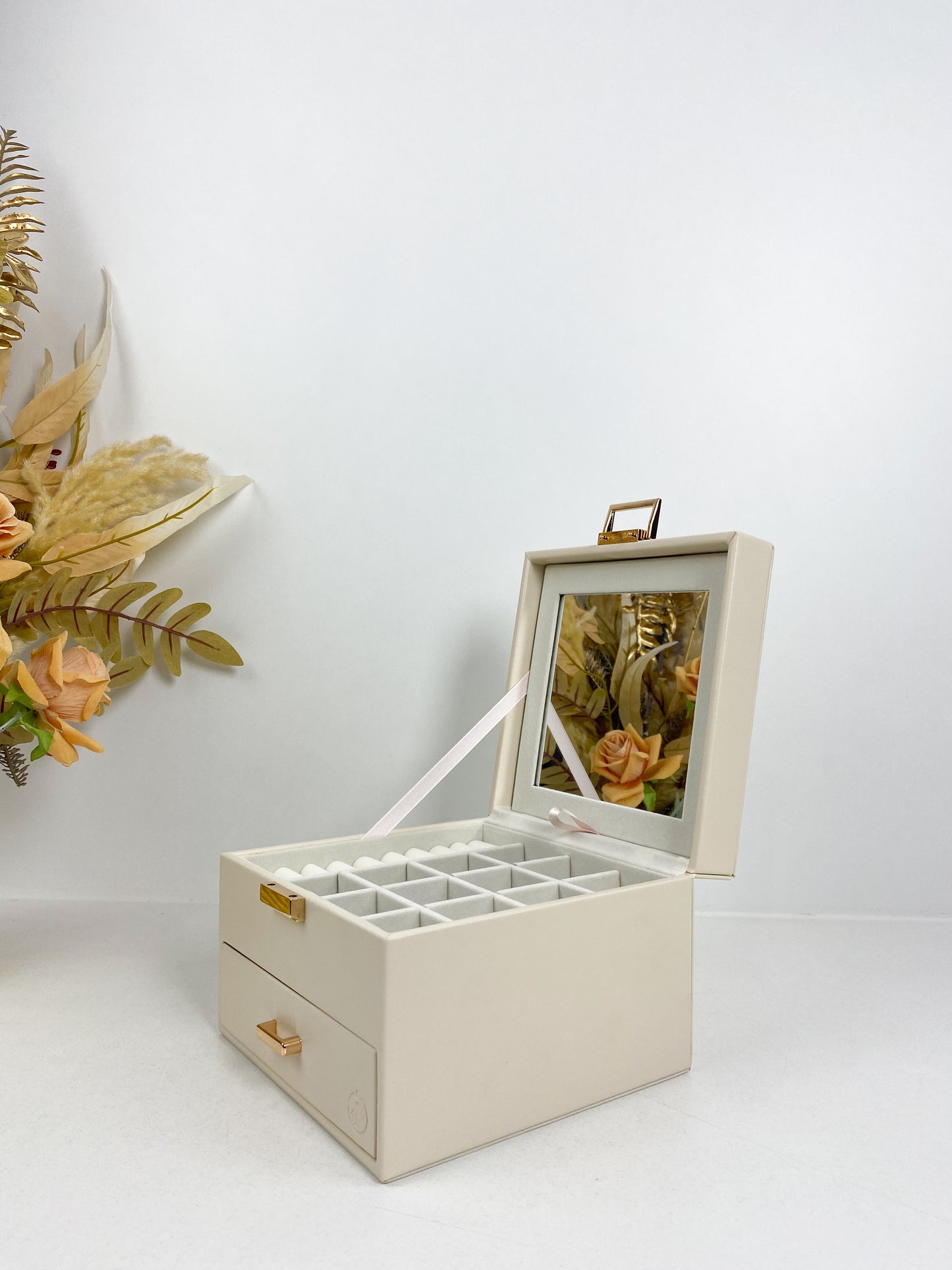 Boîte à bijoux portable en cuir de grande capacité, boîte de rangement multicouche