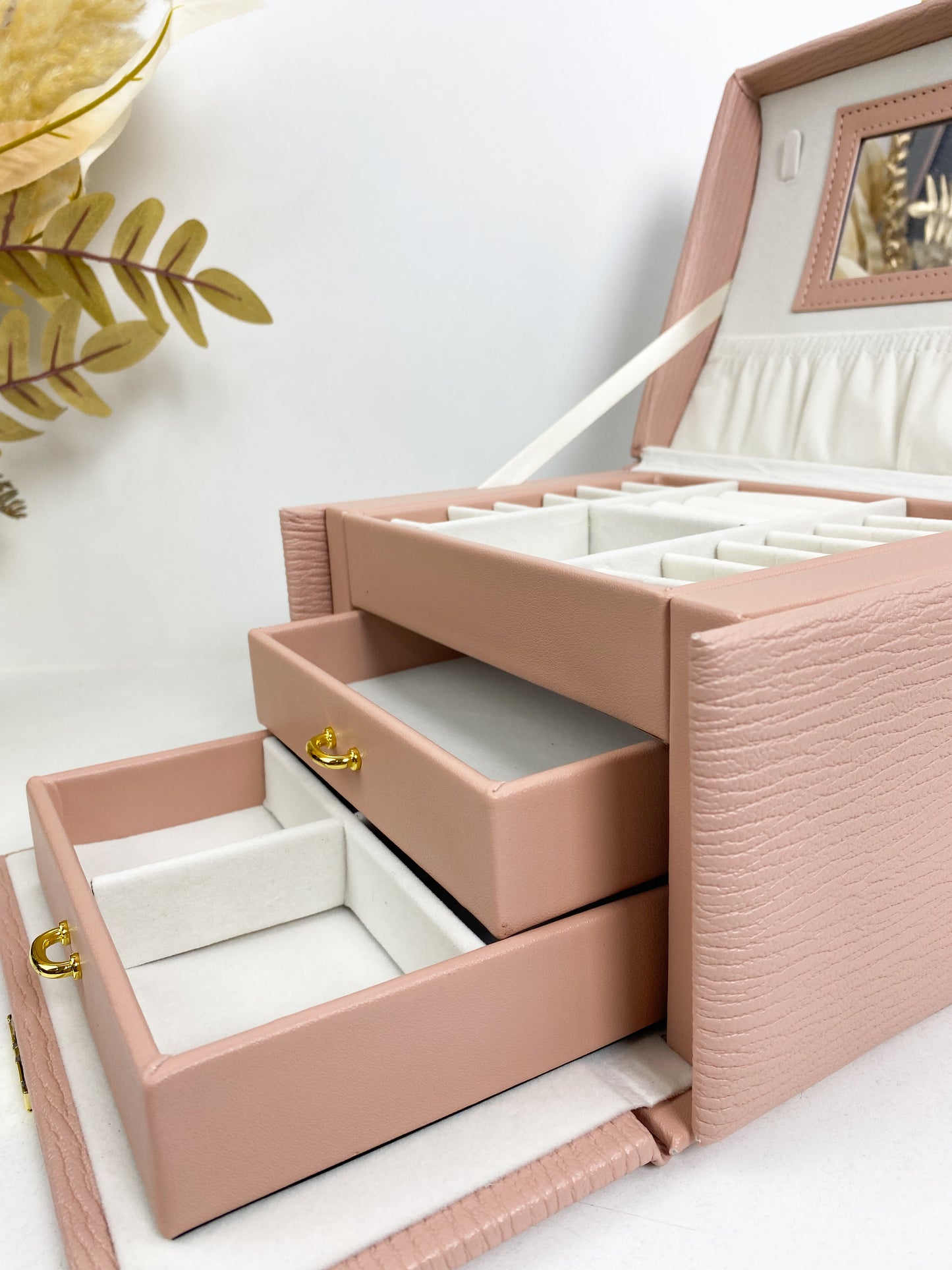 Boite à bijoux portable de luxe avec miroir-Rose