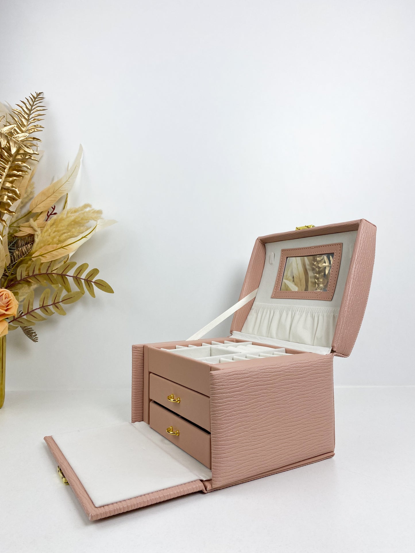 Boite à bijoux portable de luxe avec miroir-Rose