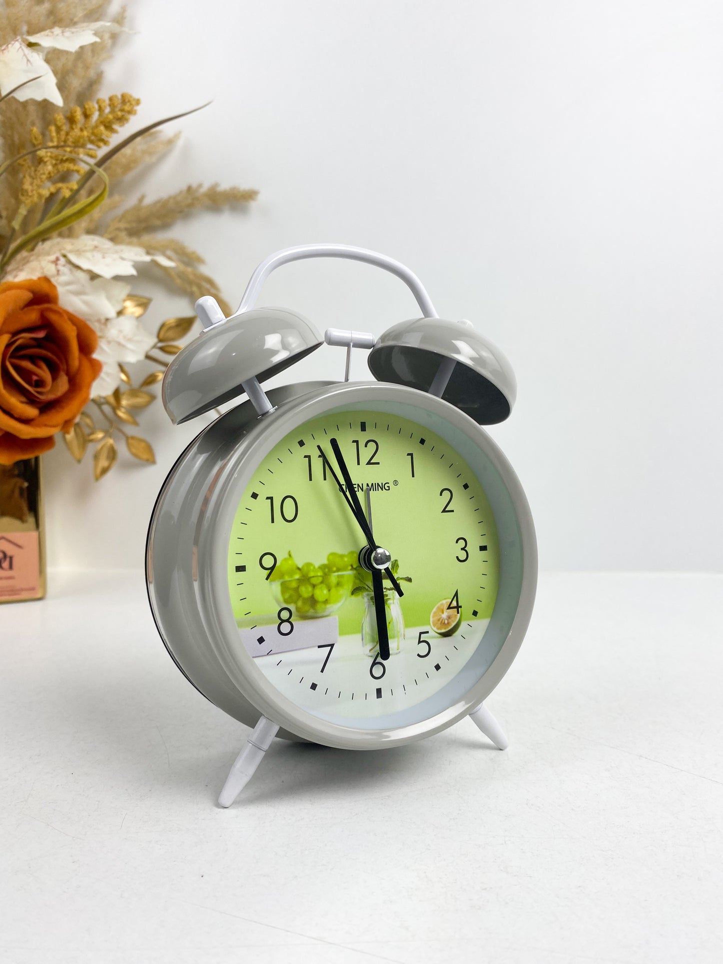 Réveil double cloche en métal super fort avec veilleuse ,Gris