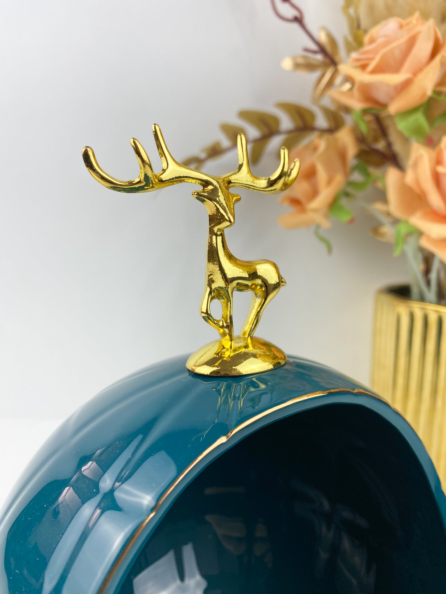 Vide poche ou porte bougie en Porcelaine bleu pétrole