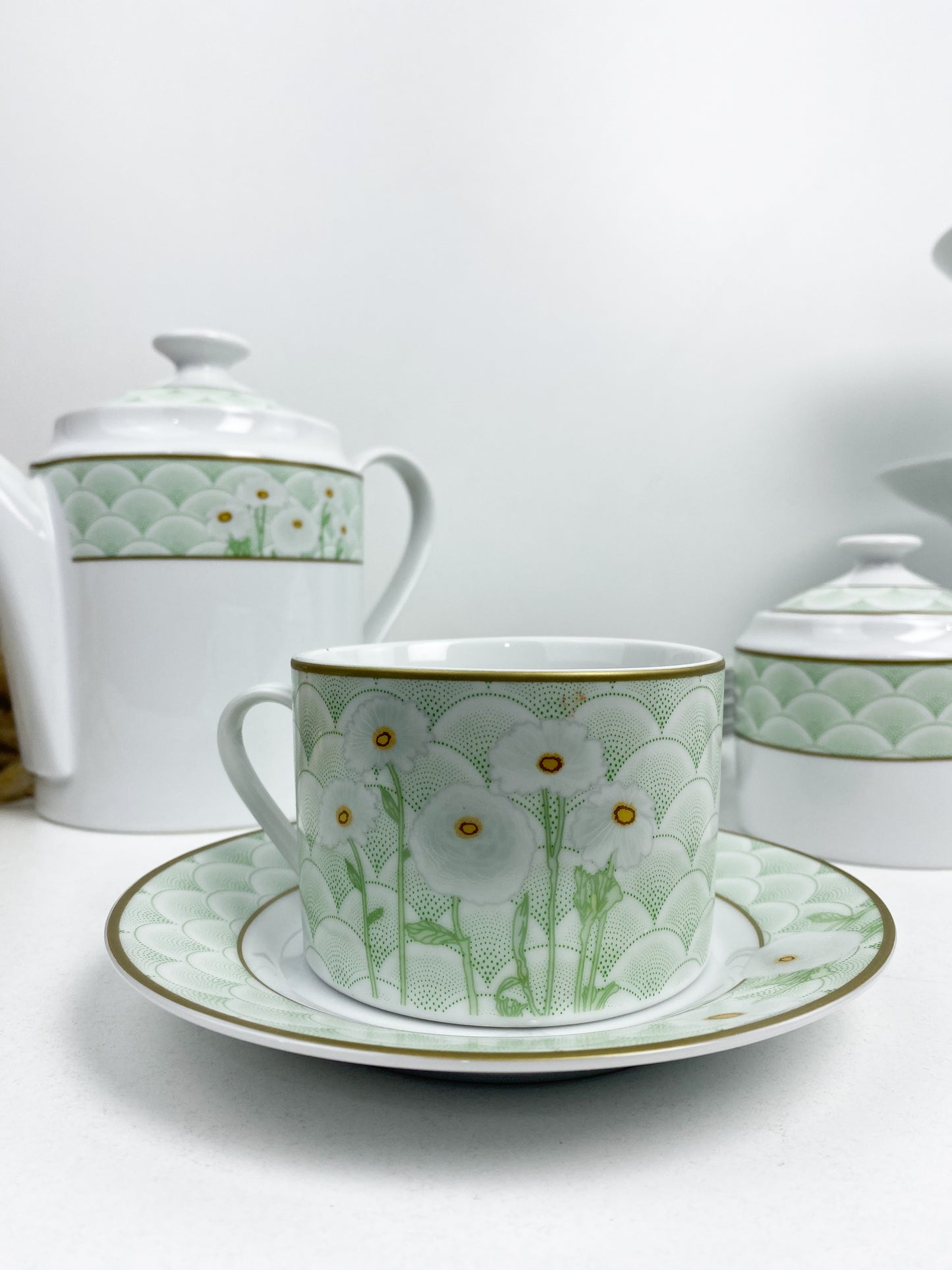 Set à the /café-20 Pieces- service à gâteau avec un motif floral-vert pastel