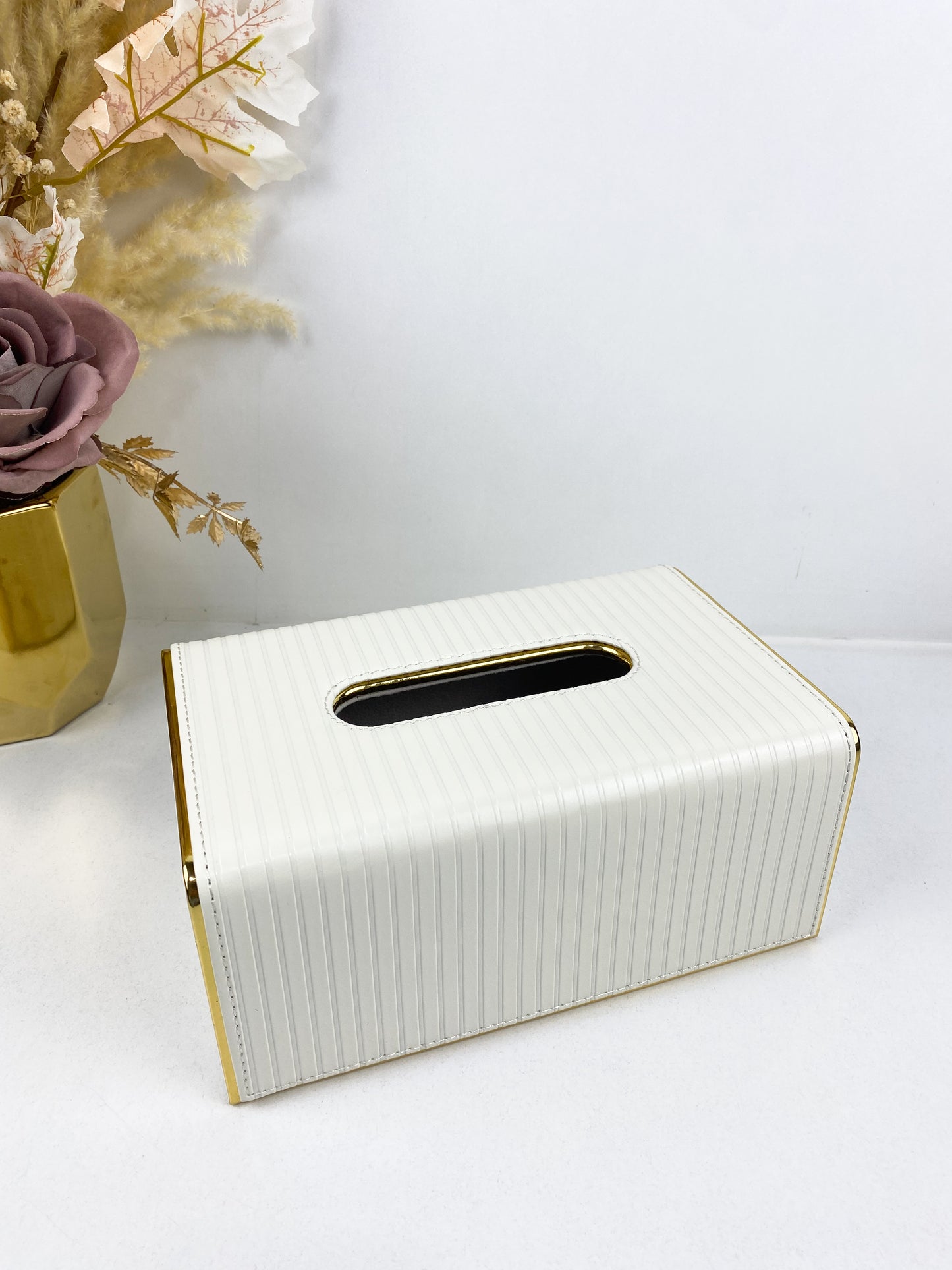 Boite mouchoirs –Boite mouchoirs en cuir blanc