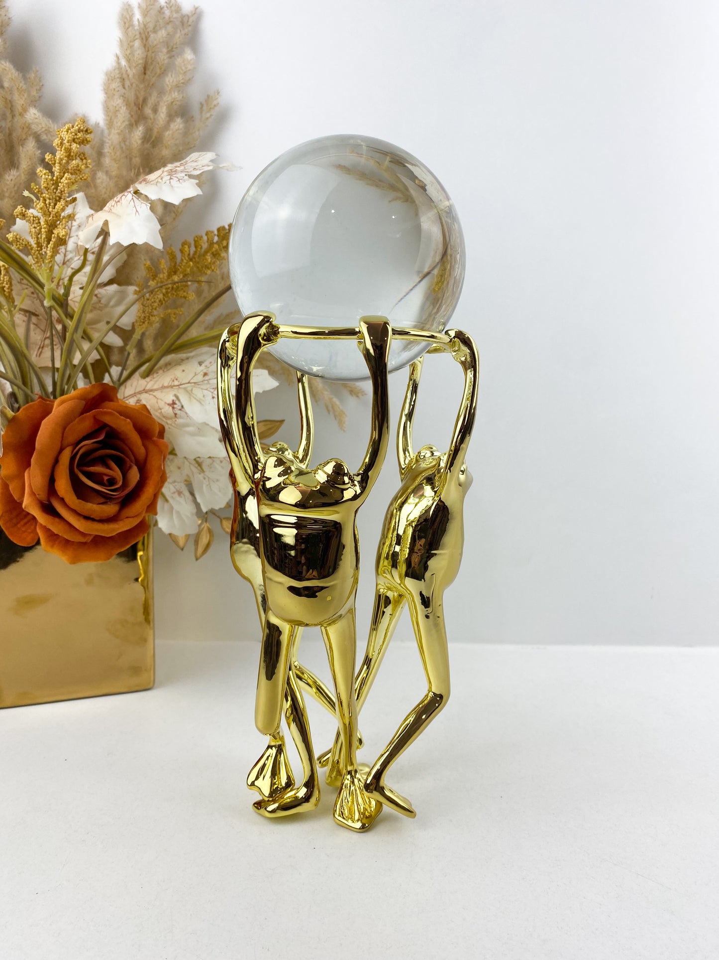 Sphère de cristal de guérison, statue moderne en métal