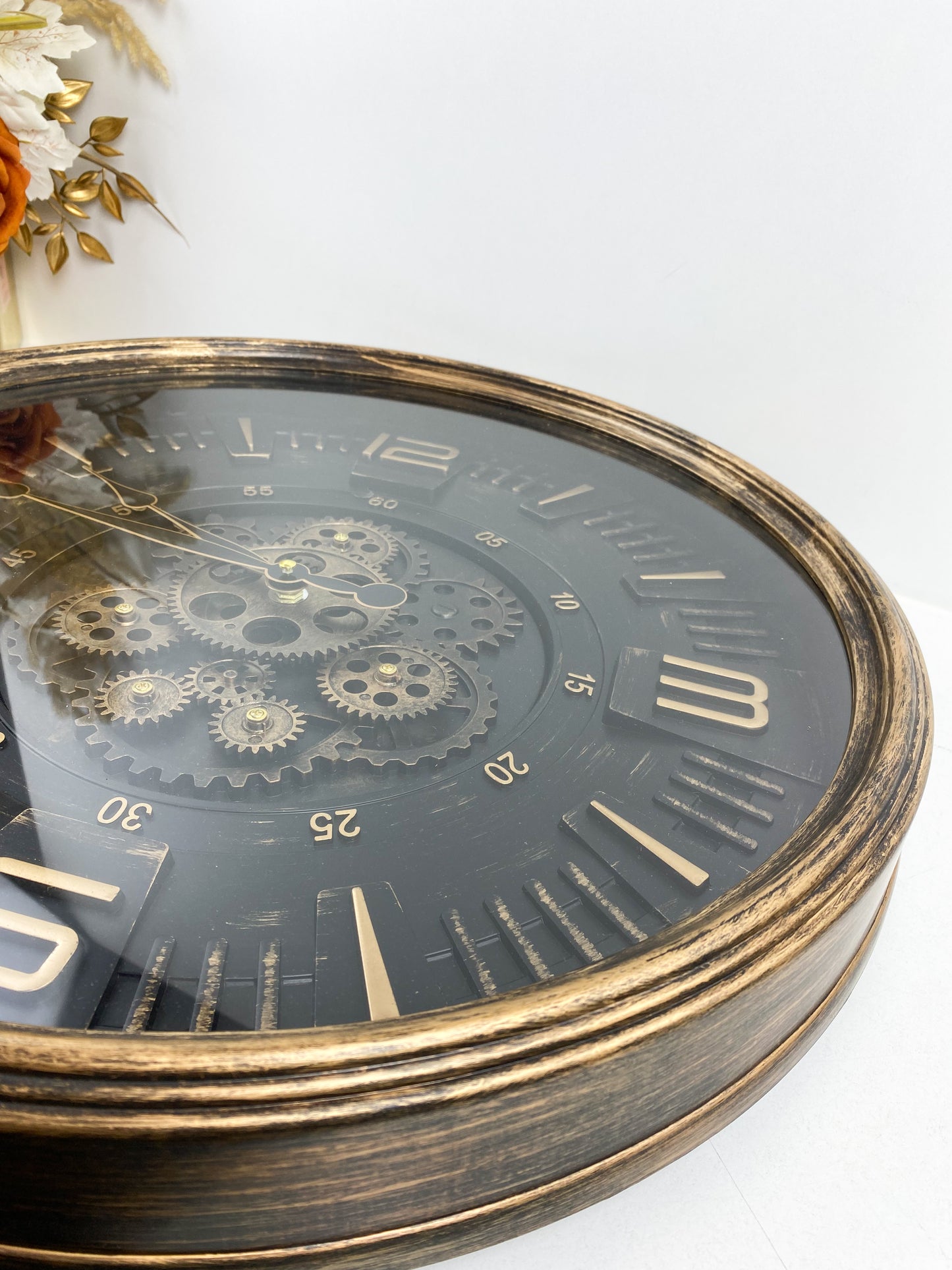 Grand horloge murale ronde , style vintage Marron