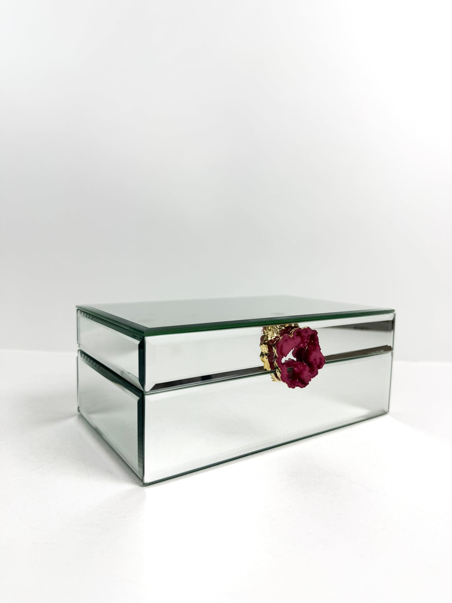 Boite décorative miroir avec pierre de quartz rose