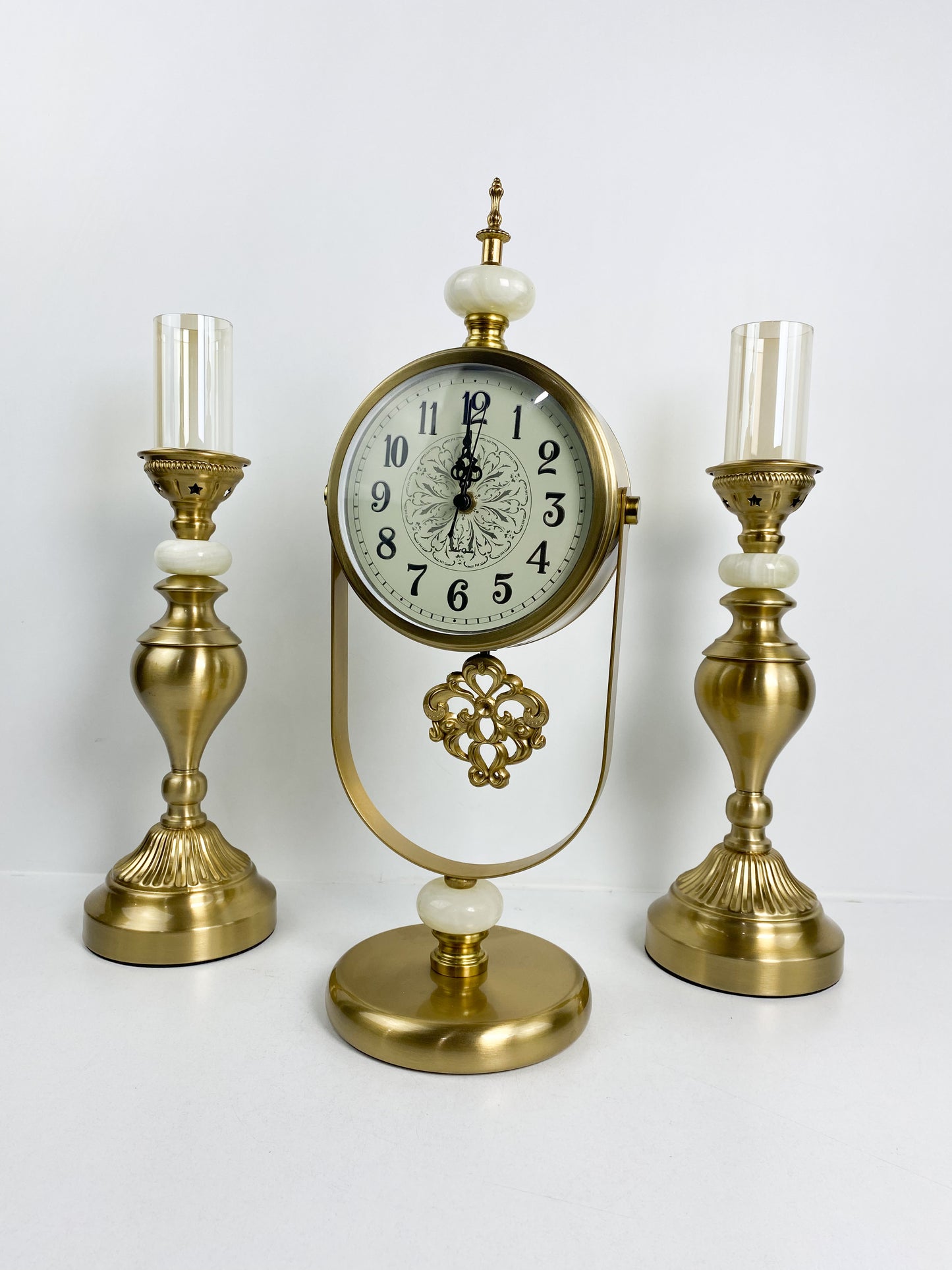 Horloge et bougeoir De Table Lumineuse en Cuivre De Luxe
