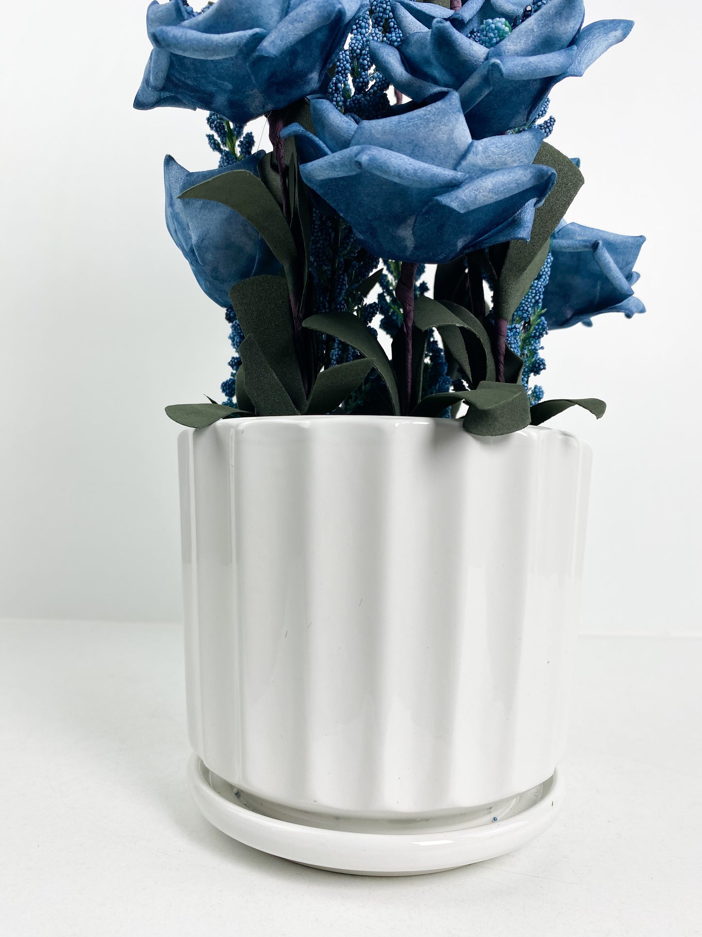 Vase céramique de fleurs décoratif pour intérieur, Orchidée bleue