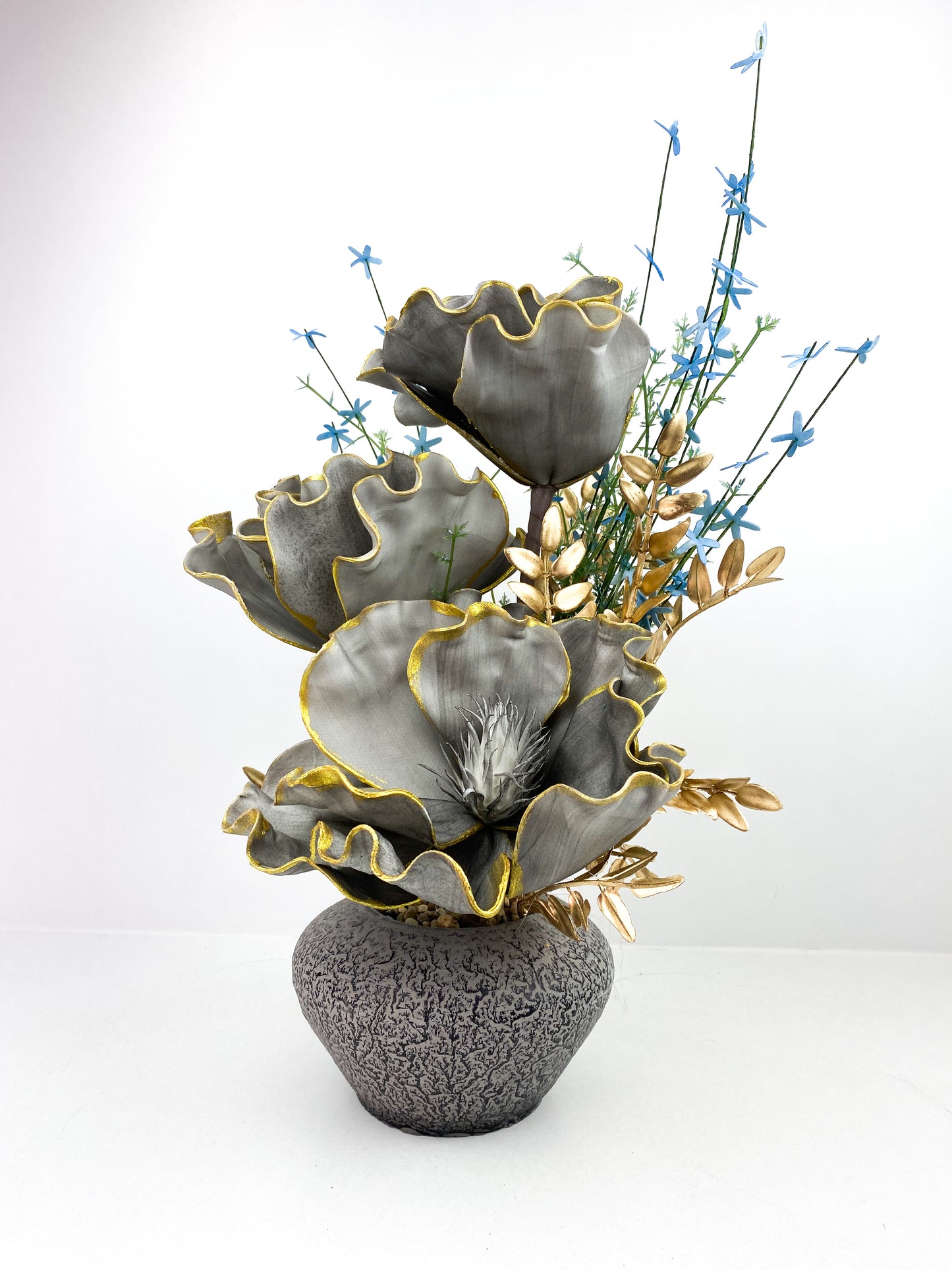 Plante Artificielle Grise Élégante avec Vase Argenté