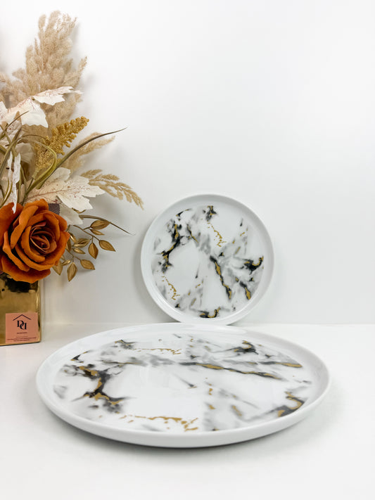 Service de table en porcelaine fine à motif marbré-20 Pièces