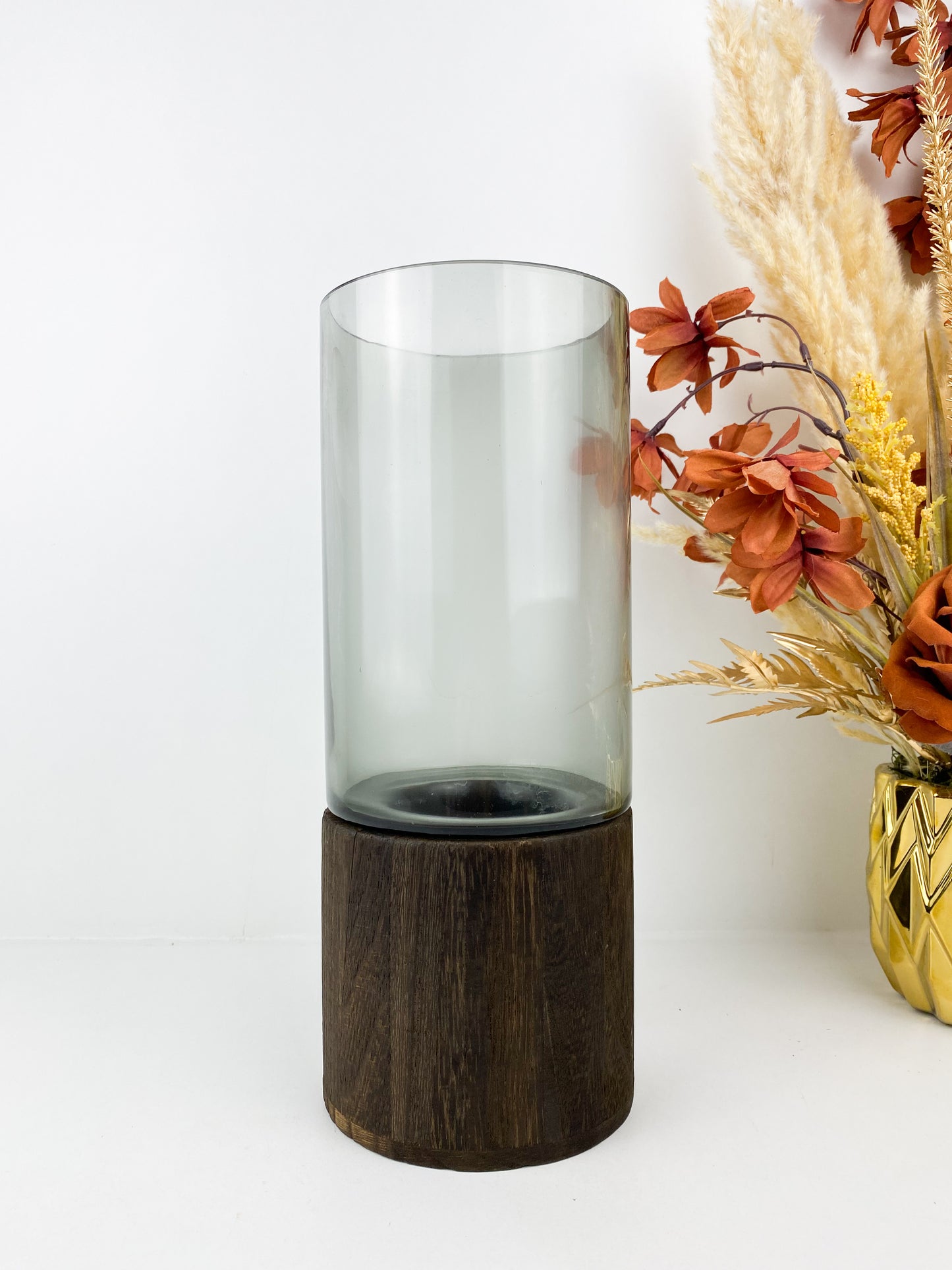 Vase-Vase en Transparent, avec Base en bois