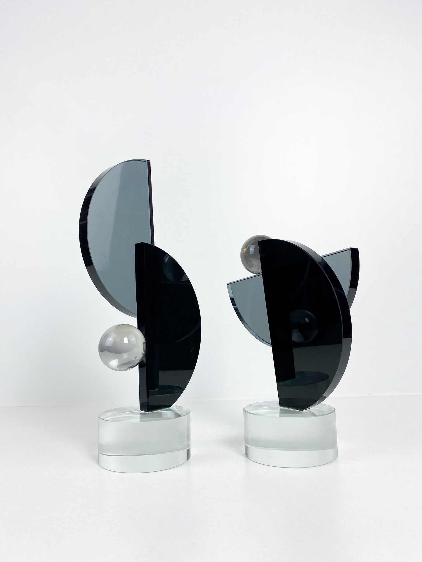 Duo Ornements géométriques transparents, boule argentée, demi-cercle