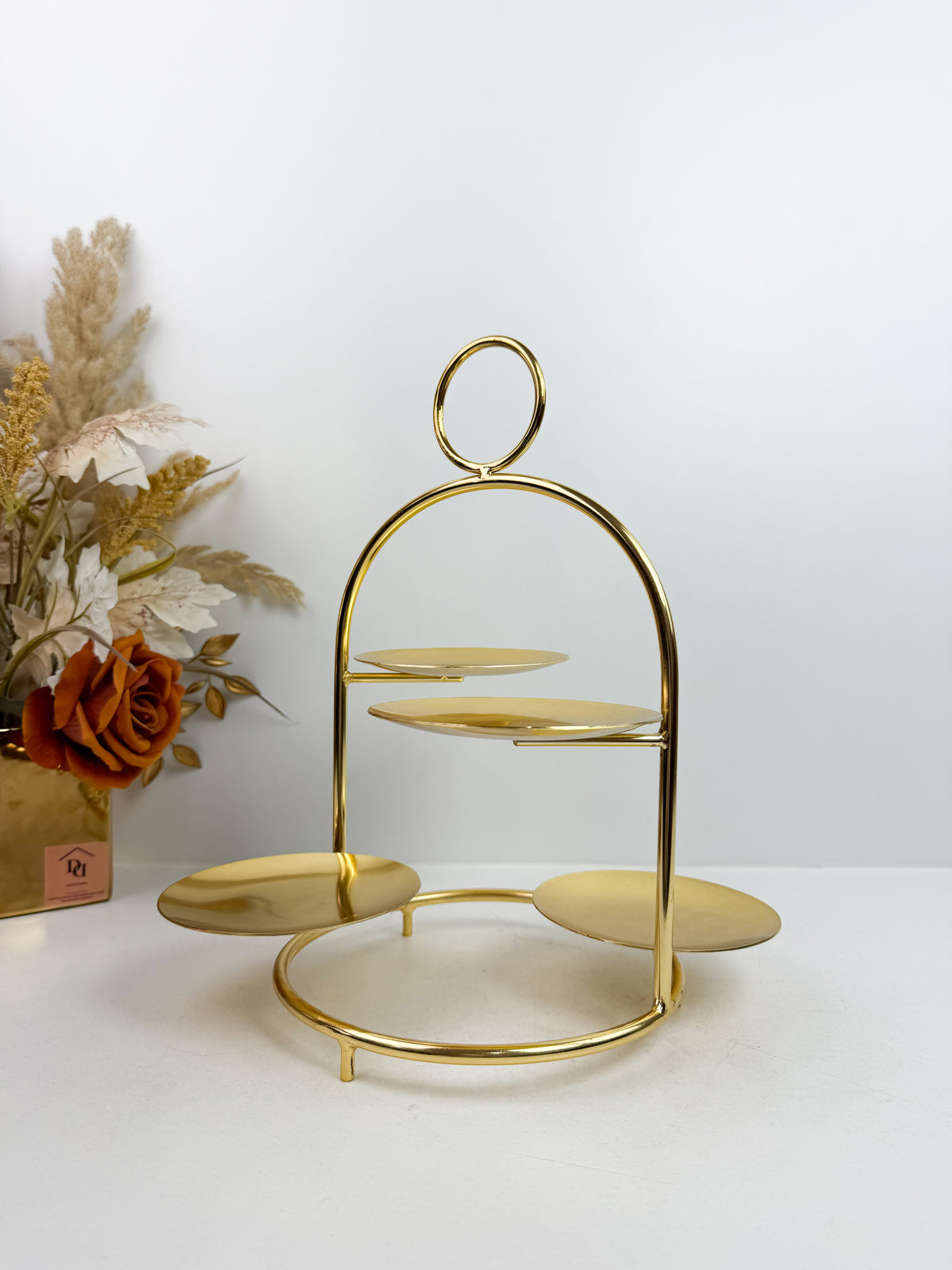 Support à gâteau en métal doré, 4 couches, plateau de rangement