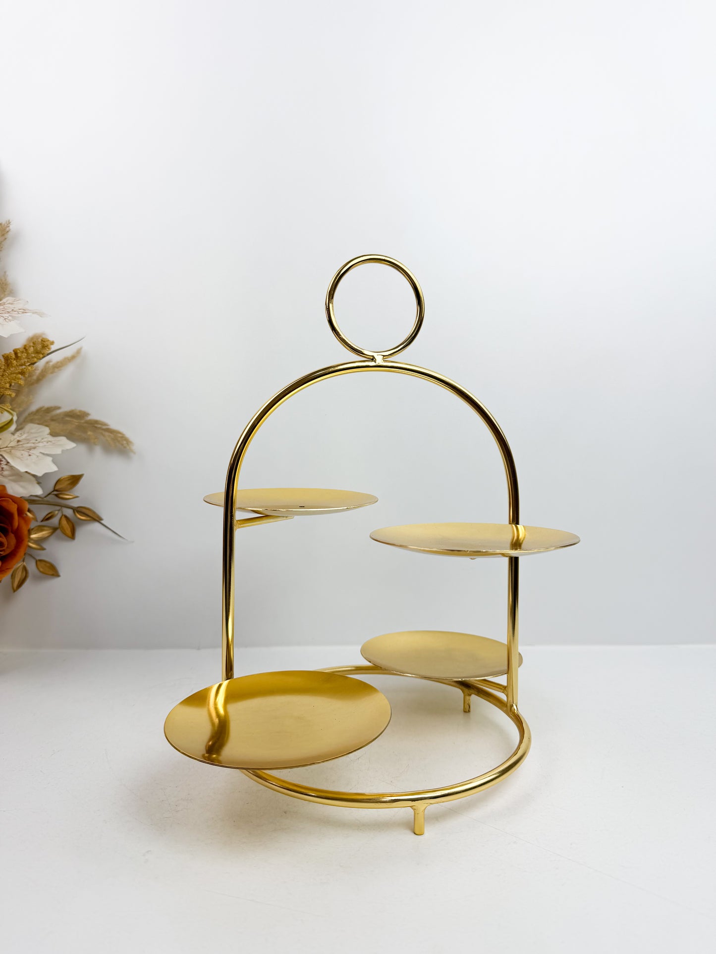 Support à gâteau en métal doré, 4 couches, plateau de rangement