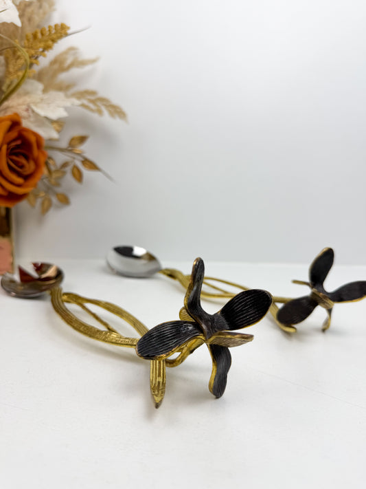 Ensemble de cuillères de service à salade , en inoxydable avec un motif de feuille fleurie