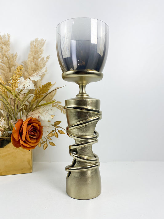 Bougeoir en aluminium argenté et cristal de haute qualité
