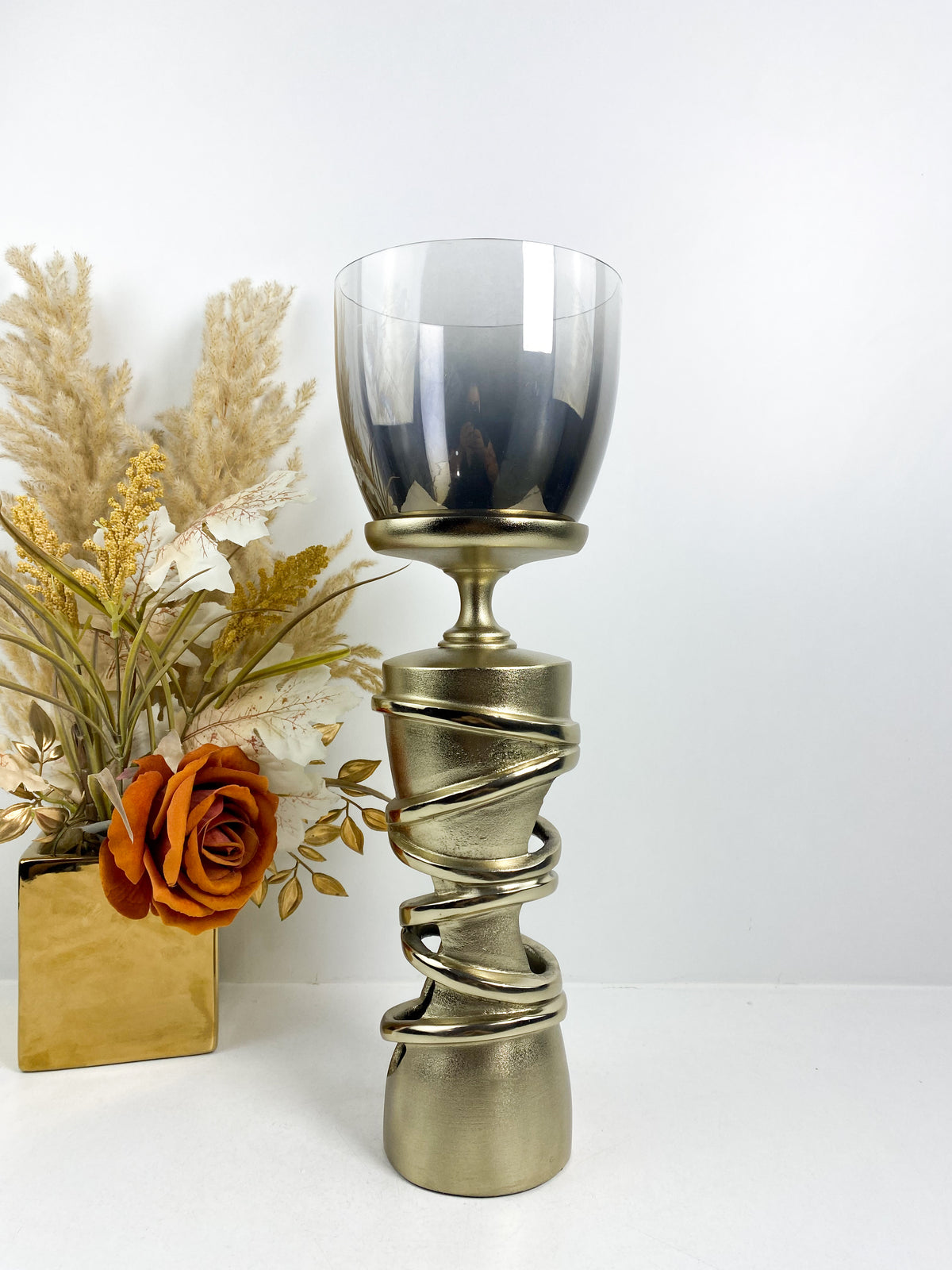 Bougeoir en aluminium argenté et cristal de haute qualité