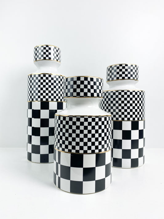Vase en céramique Échecs blanc et noir